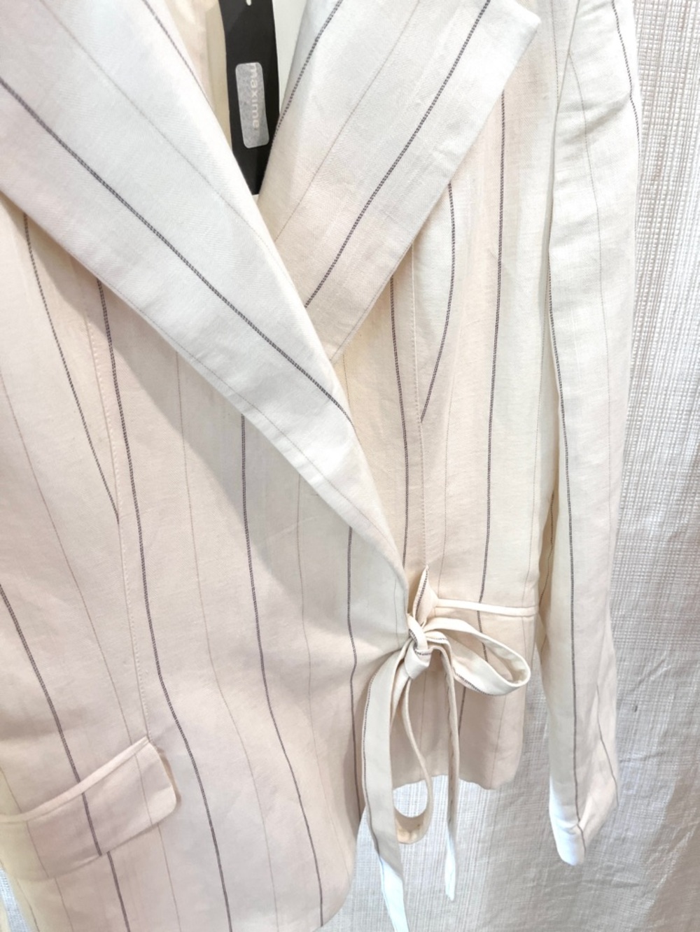 NWT Linen Double Breasted Blazer With Tie Belted Side Tie Ecru Minimalist Modern - Picture 6 of 14